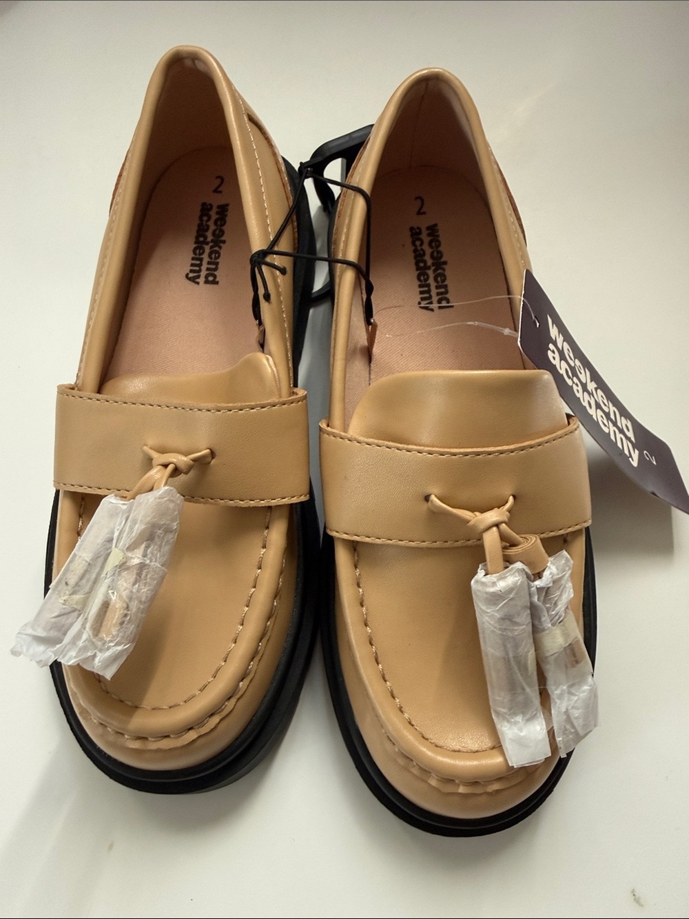 Girl’s Lug Sole Faux Leather Tan Tassel Loafers